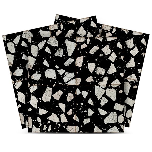 Mi Alma Peel & Stick Tiles - Black Gray Terrazzo Vinyl Backsplash 12x12