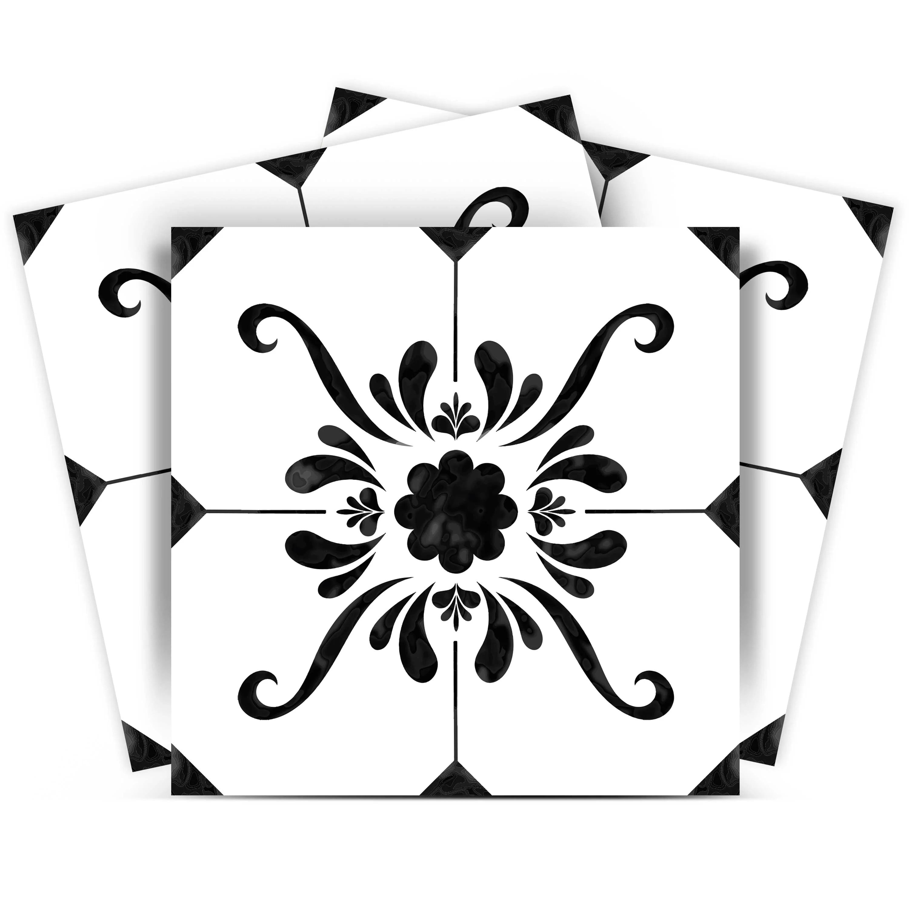 Black and White Vinyl Arabesque Peel and Stick Mosaic Tiles, 12x12