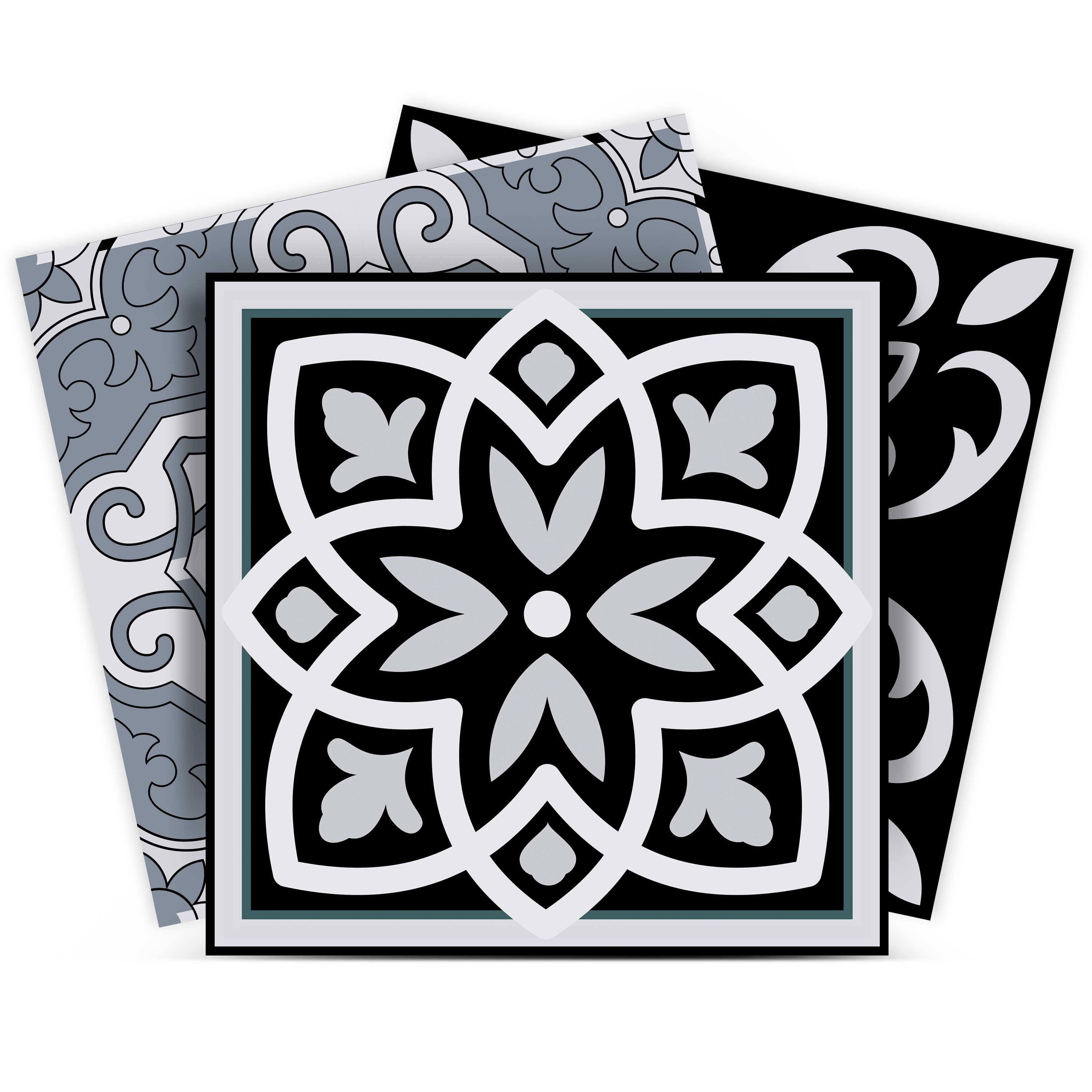 Mi Alma Peel & Stick Tiles - Black White Flowers Vinyl Backsplash 12x12