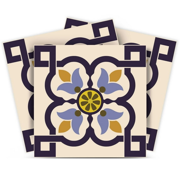 Mi Alma Peel & Stick Tiles - Blue Beige Gold Flower Vinyl Backsplash 12x12