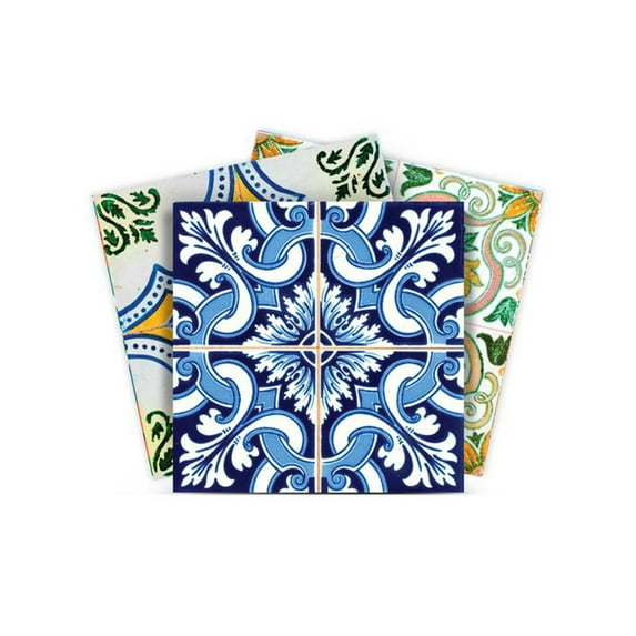 Mi Alma Peel & Stick Tiles - Blue Green Spanish Vinyl Backsplash 12x12