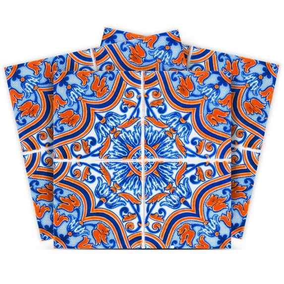 Mi Alma Peel & Stick Tiles - Blue Orange Floral Vinyl Backsplash 12x12