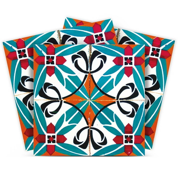 Mi Alma Peel & Stick Tiles - Blue Red Mexican Vinyl Backsplash 12x12