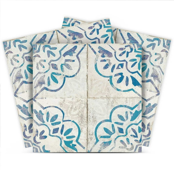 Mi Alma Peel & Stick Tiles - Blue Vintage Flower Vinyl Backsplash 12x12
