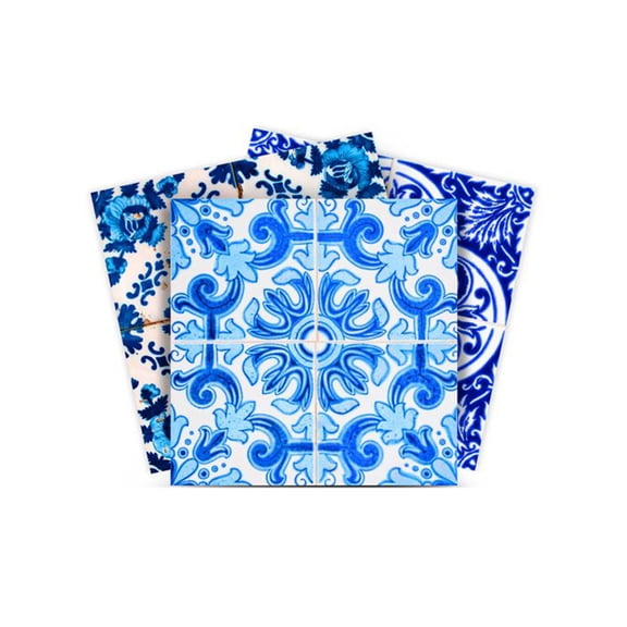 Mi Alma Peel & Stick Tiles - Blue White Abstract Vinyl Backsplash 12x12