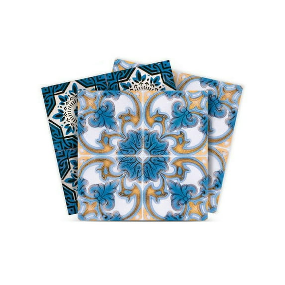 Mi Alma Peel & Stick Tiles - Blue White Floral Vinyl Backsplash 12x12