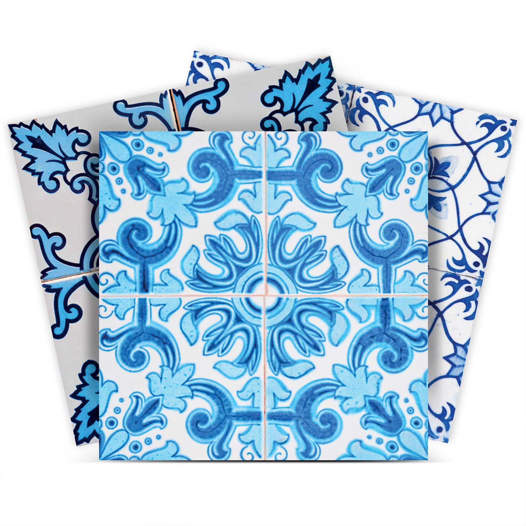 Mi Alma Peel & Stick Tiles Blue White Multiple Shapes Vinyl