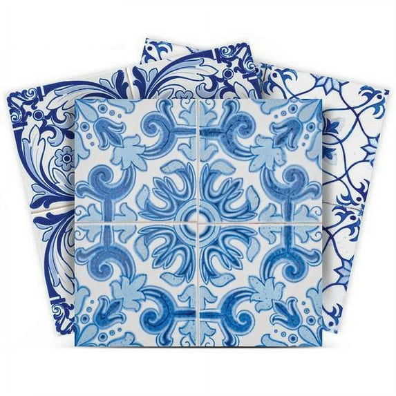 Mi Alma Peel & Stick Tiles - Blue White Multiple Shapes Vinyl Backsplash 12x12