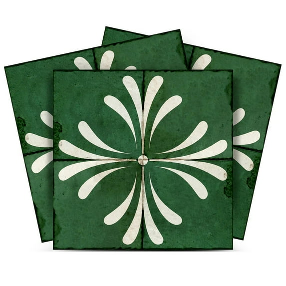 Mi Alma Peel & Stick Tiles - Dark Green Vintage Flower Vinyl Backsplash 12x12