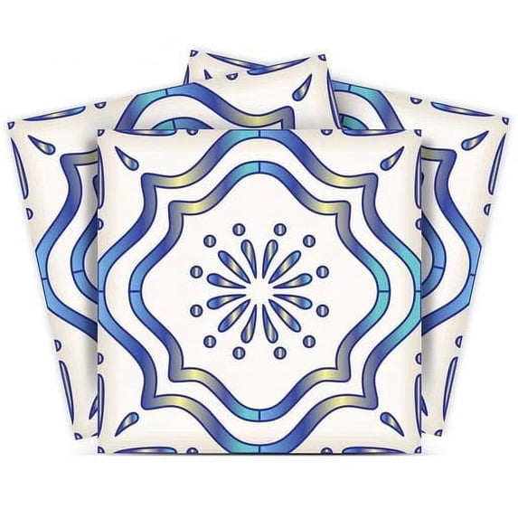 Mi Alma Peel & Stick Tiles - Gold Blue Floral Vinyl Backsplash 12x12