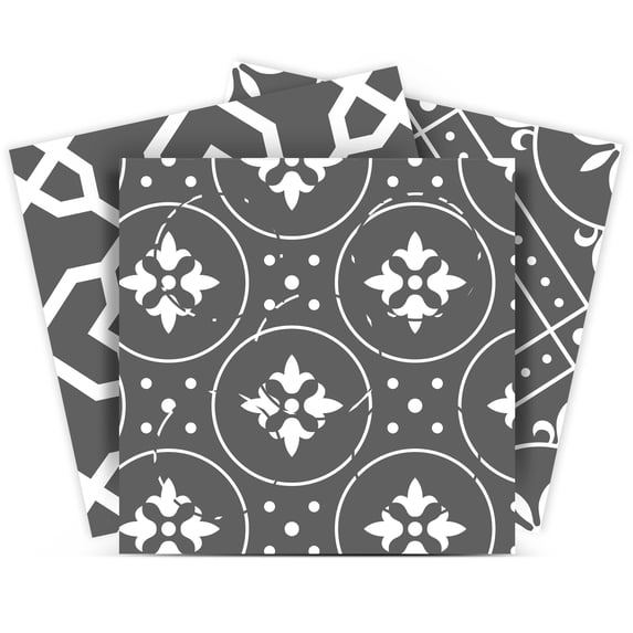 Mi Alma Peel & Stick Tiles - Gray White Floral Vinyl Backsplash 12x12