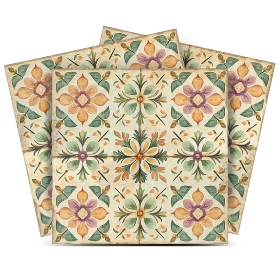 Mi Alma Peel & Stick Tiles - Green/Brown Floral Vinyl Backsplash 12x12