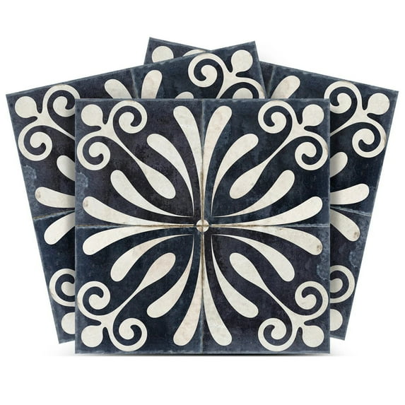 Mi Alma Peel & Stick Tiles - Ivory Black Flower Vinyl Backsplash 12x12