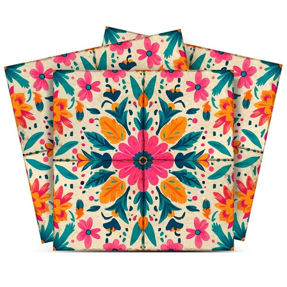 Mi Alma Peel & Stick Tiles - Pink Beige Dark Green Floral Vinyl Backsplash 12x12