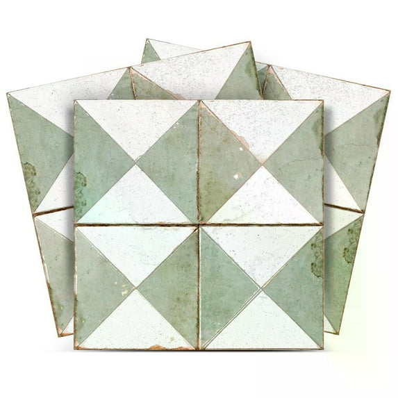 Mi Alma Peel & Stick Tiles - Rhombus Rustic Light Green White Vinyl Backsplash 12x12