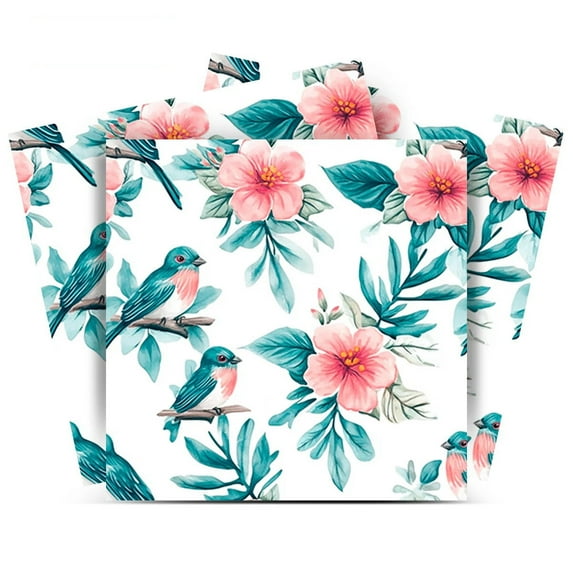 Mi Alma Peel & Stick Tiles - Seagreen Pink Floral Bird Vinyl Backsplash 12x12