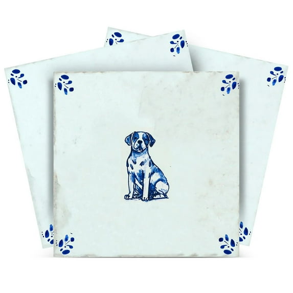 Mi Alma Peel & Stick Tiles - Vintage Blue Dog Vinyl Backsplash 12x12