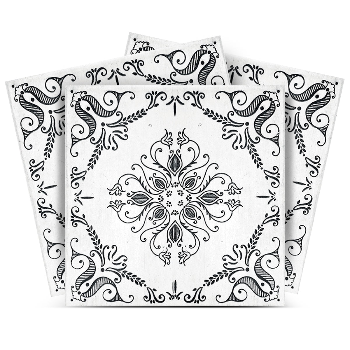 Mi Alma Peel & Stick Tiles White Black Floral Vinyl Backsplash 12x12