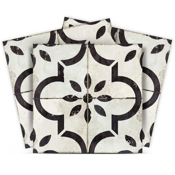 Mi Alma Peel & Stick Tiles - White Black Vintage Flower Vinyl Backsplash 12x12