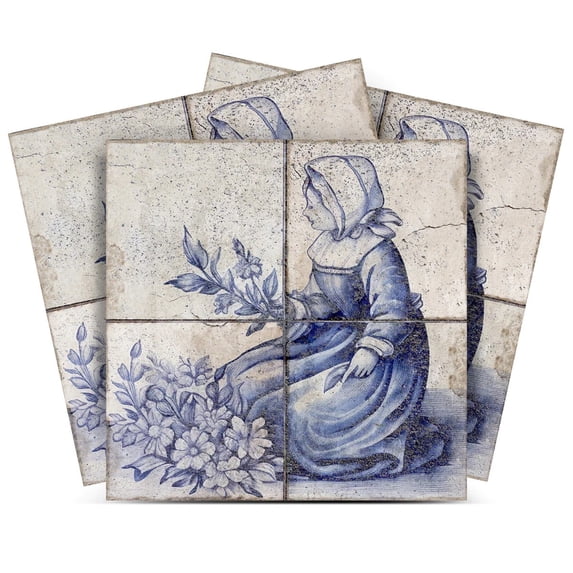 Mi Alma Peel and Stick Delft Vintage D21 Backsplash Vinyl Stick On Tiles, Light Blue, 8" x 8" (24-Pack)
