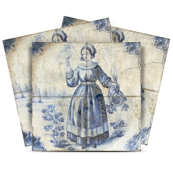 Mi Alma Peel and Stick Delft Vintage D25 Backsplash Vinyl Stick On Tiles Easy To Install, Light Blue, 8" x 8" (24-Pack)