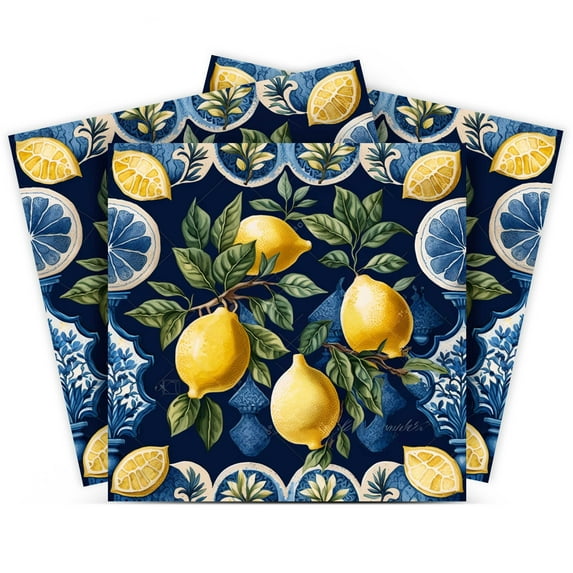 Mi Alma Peel and Stick Lemon Sorrento L22 Backsplash Vinyl Tile Stickers, Blue/Yellow, 5" x 5" (24-Pack)