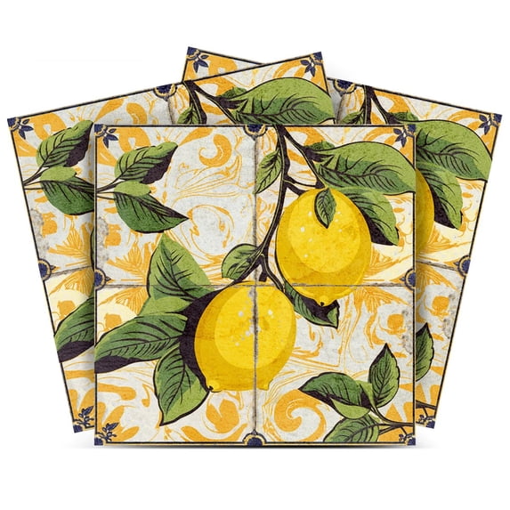 Mi Alma Peel and Stick Lemon Vintage Sorrento L40 Backsplash Vinyl Stick On Tiles, Green/Yellow, 7" x 7" (24-Pack)