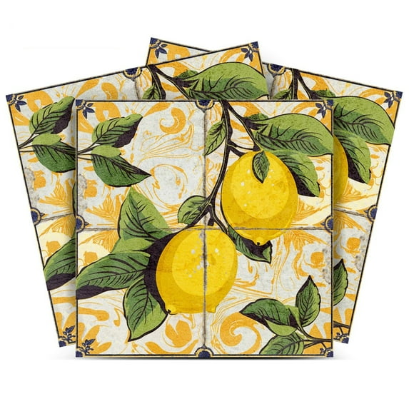 Mi Alma Peel and Stick Lemon Vintage Sorrento L40 Backsplash Vinyl Stick On Tiles, Green/Yellow, 8" x 8" (24-Pack)