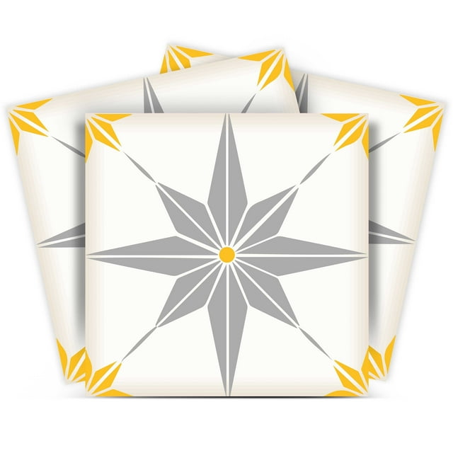 Mi Alma Peel and Stick Star Shaped B63 Backsplash Tile Stickers, Gray and Yellow, 7" x 7" (24-Pack)