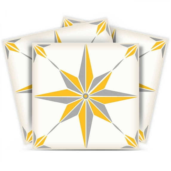 Mi Alma Peel and Stick Star Shaped B64 Backsplash Tile Stickers, Yellow and Gray, 7" x 7" (24-Pack)