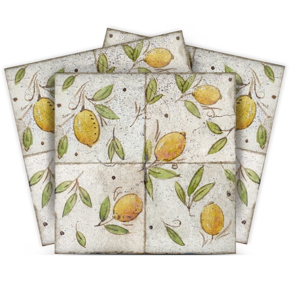 Mi Alma Peel and Stick Vintage Lemon R46 Backsplash Vinyl Tile Stickers, Rustic Light Green/Yellow, 5" x 5" (24-Pack)