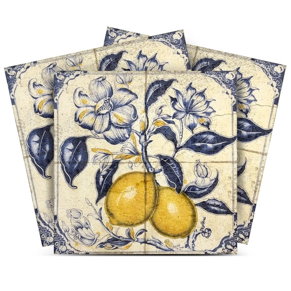 Mi Alma Peel and Stick Vintage Lemon Rustic Sorrento L25 Backsplash Vinyl Tile Stickers, Blue/Yellow, 5" x 5" (24-Pack)