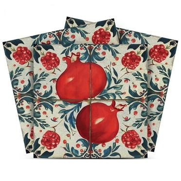 Mi Alma Pomegranate Blue Red Tile Stickers - Removable Vinyl 4x4, 24 pcs