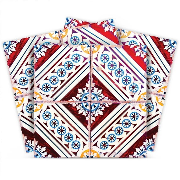 Mi Alma Red Blue Vintage Peel & Stick Vinyl Backsplash Tiles 5x5, 24 pcs