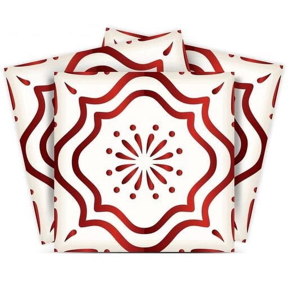 Mi Alma Red Floral Peel & Stick Tiles - Vinyl Backsplash 8x8