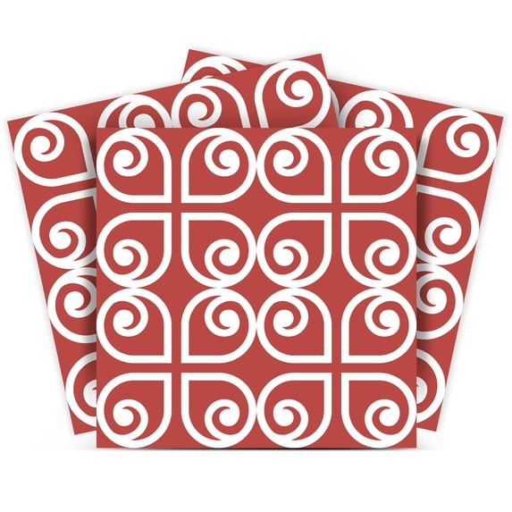Mi Alma Red White Abstract Peel & Stick Vinyl Backsplash Tiles 5x5, 24 pcs
