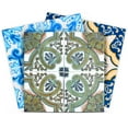 thumbnail image 1 of Mi Alma Removable Vinyl Abstract Blue Green Backsplash Tile Stickers, 24pcs, 1 of 9