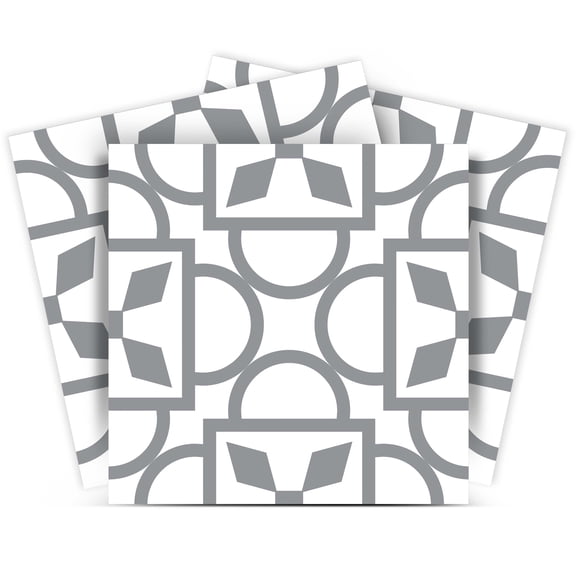 Mi Alma Removable Vinyl Abstract Gray White Backsplash Tile Stickers, 24pcs