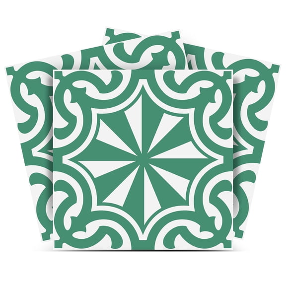 Mi Alma Removable Vinyl Abstract Green Backsplash Tile Stickers, 24pcs