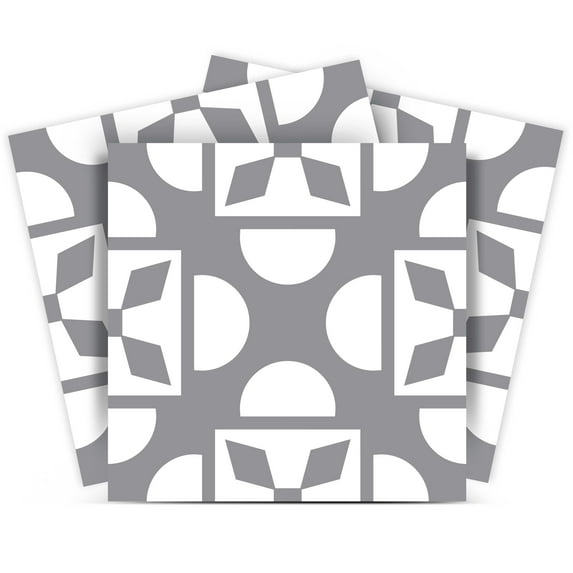 Mi Alma Removable Vinyl Abstract Light Gray Backsplash Tile Stickers, 24pcs
