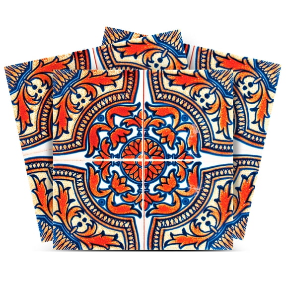 Mi Alma Removable Vinyl Abstract Orange Backsplash Tile Stickers, 24pcs