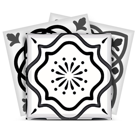 Mi Alma Removable Vinyl Floral Black Backsplash Tile Stickers, 24pcs