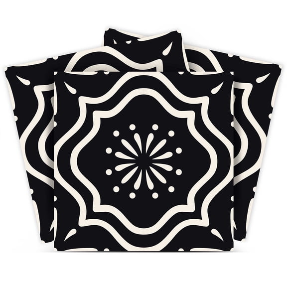 Mi Alma Removable Vinyl Floral Black Backsplash Tile Stickers, 24pcs