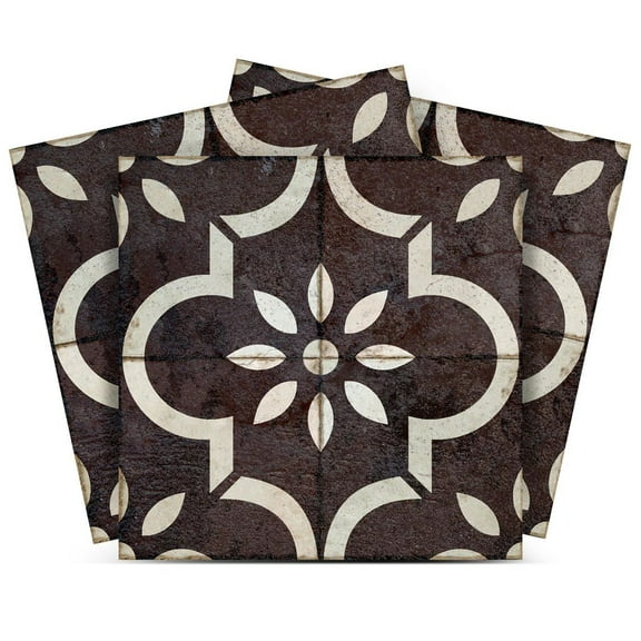 Mi Alma Removable Vinyl Floral Black White Backsplash Tile Stickers, 24pcs