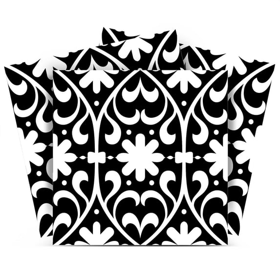 Mi Alma Removable Vinyl Floral Black White Backsplash Tile Stickers, 24pcs