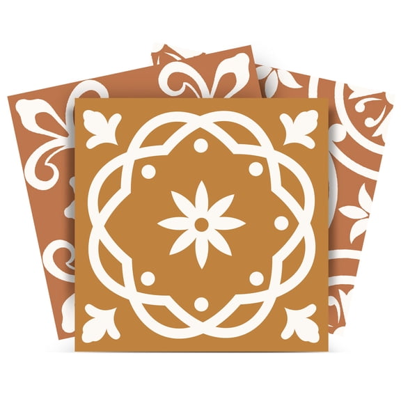 Mi Alma Removable Vinyl Floral Brown Backsplash Tile Stickers, 24pcs