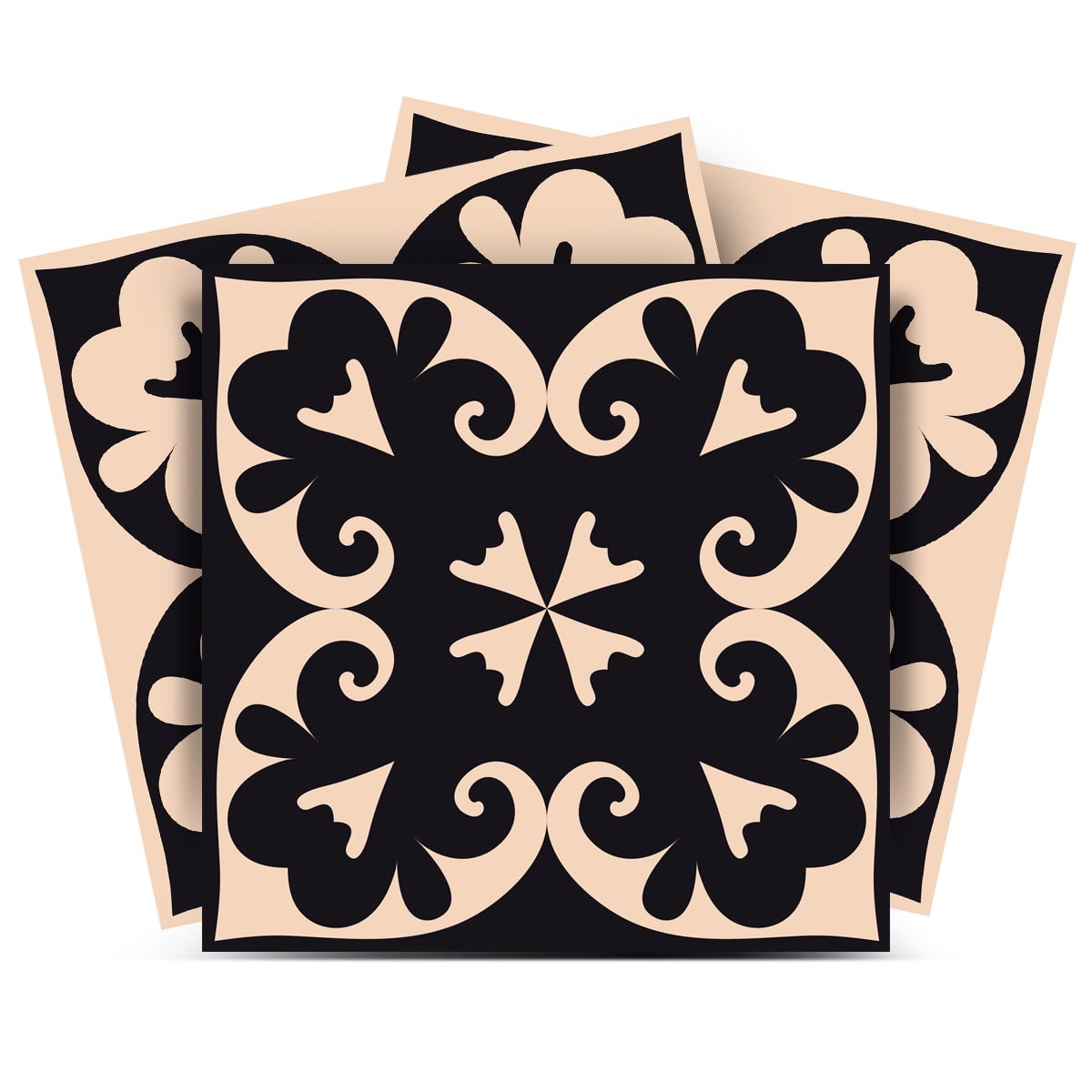 Mi Alma Removable Vinyl Floral Brown Black Backsplash Tile Stickers ...