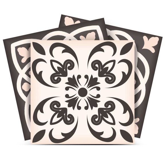 Mi Alma Removable Vinyl Floral Brown Gray Backsplash Tile Stickers, 24pcs