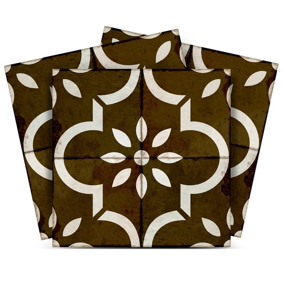 Mi Alma Removable Vinyl Floral Dark Brown Backsplash Tile Stickers, 24pcs