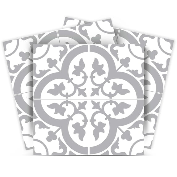 Mi Alma Removable Vinyl Floral Gray Backsplash Tile Stickers, 24pcs
